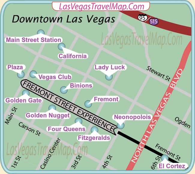 las vegas map downtown. Downtown Las Vegas Hotels